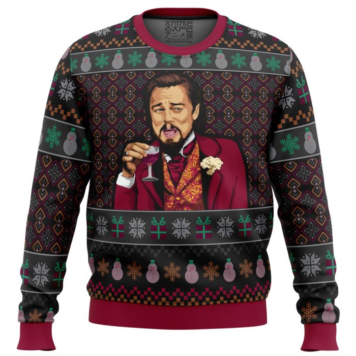 Laughing Leo DiCaprio Meme men sweatshirt FRONT mockup 1 - Anime Ugly Sweater