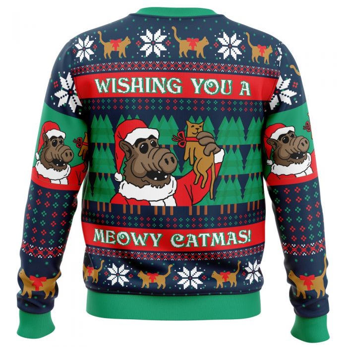 Meowy Catmas Alf PC Ugly Christmas Sweater back mockup - Anime Ugly Sweater