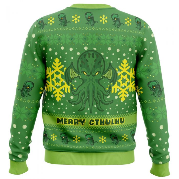 Merry Cthulhu PC Ugly Christmas Sweater back mockup - Anime Ugly Sweater