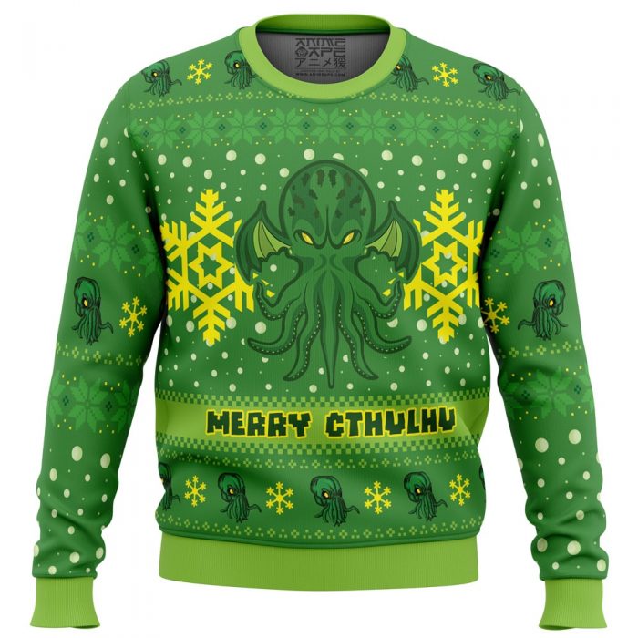 Merry Cthulhu PC Ugly Christmas Sweater front mockup - Anime Ugly Sweater