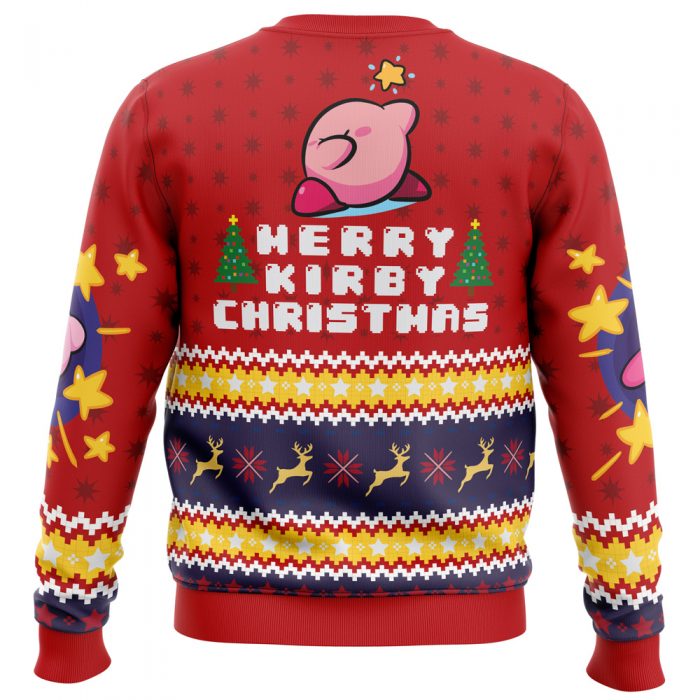 Merry Kirby Christmas Kirby men sweatshirt BACK mockup - Anime Ugly Sweater