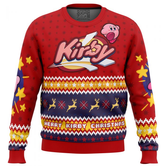 Merry Kirby Christmas Kirby men sweatshirt FRONT mockup - Anime Ugly Sweater