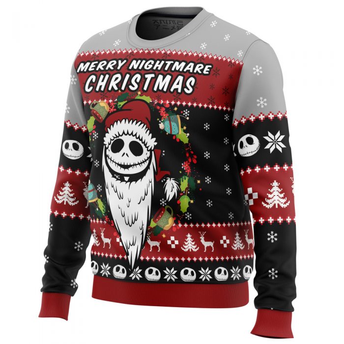 Merry Nightmare Christmas PC men sweatshirt SIDE FRONT mockup - Anime Ugly Sweater