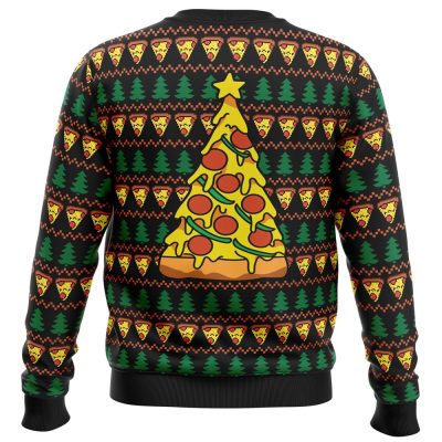 Merry Pizza PC Ugly Christmas Sweater back mockup - Anime Ugly Sweater