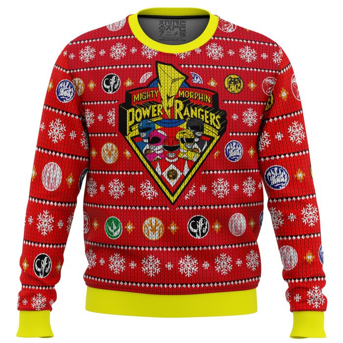 Mighty Morphin Power Rangers men sweatshirt FRONT mockup - Anime Ugly Sweater