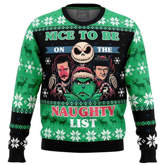 Naughty List Club PC Ugly Christmas Sweater FRONT mockup - Anime Ugly Sweater