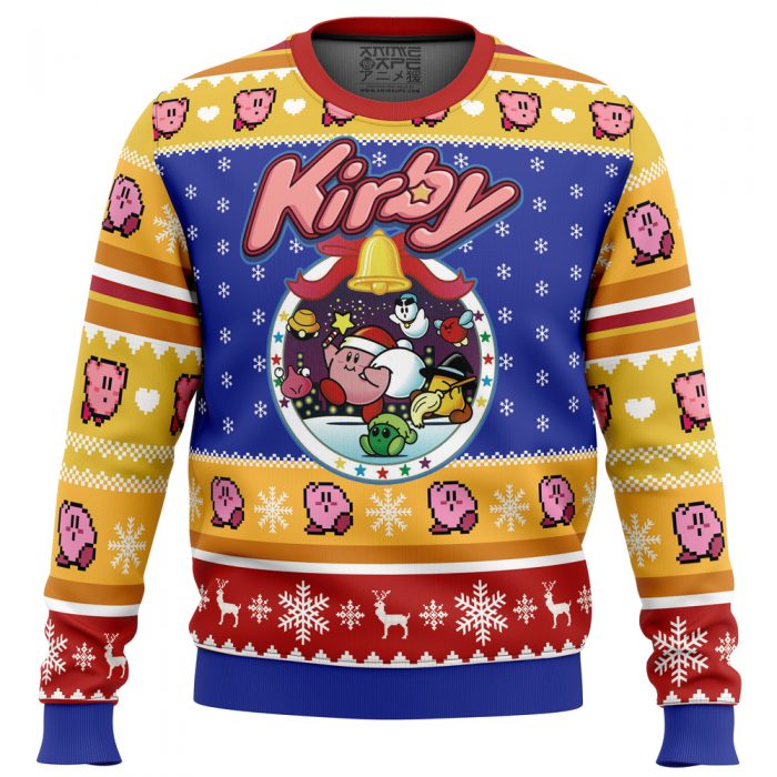 Pink Puff Christmas Kirby men sweatshirt FRONT mockup - Anime Ugly Sweater