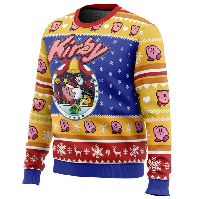 Pink Puff Christmas Kirby men sweatshirt SIDE FRONT mockup - Anime Ugly Sweater