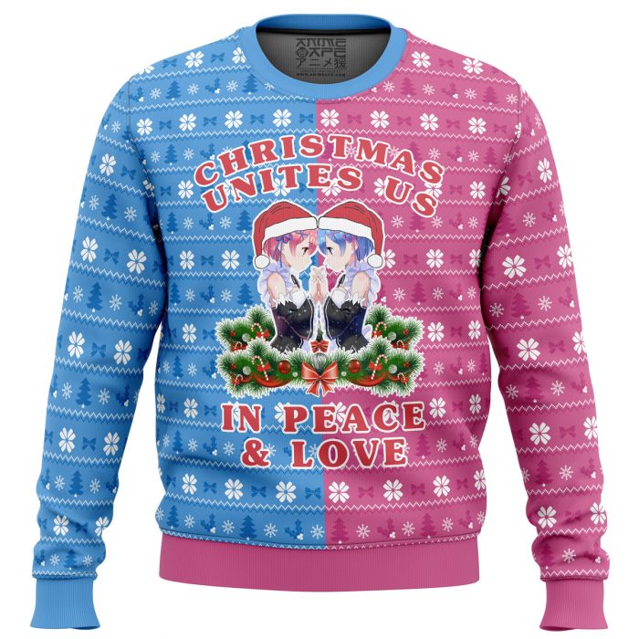 Ram and Rem Christmas Re Zero men sweatshirt FRONT mockup - Anime Ugly Sweater