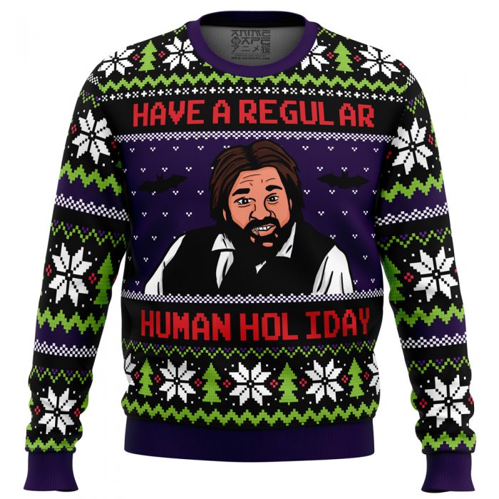 Regular Human Holiday PC men sweatshirt FRONT mockup - Anime Ugly Sweater