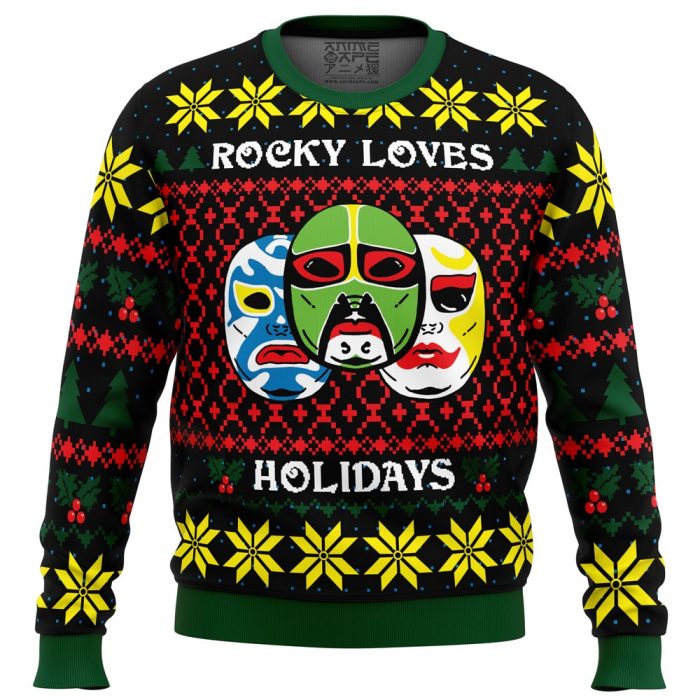 Rocky Loves Holidays 3 Ninjas PC Ugly Christmas Sweater front mockup - Anime Ugly Sweater