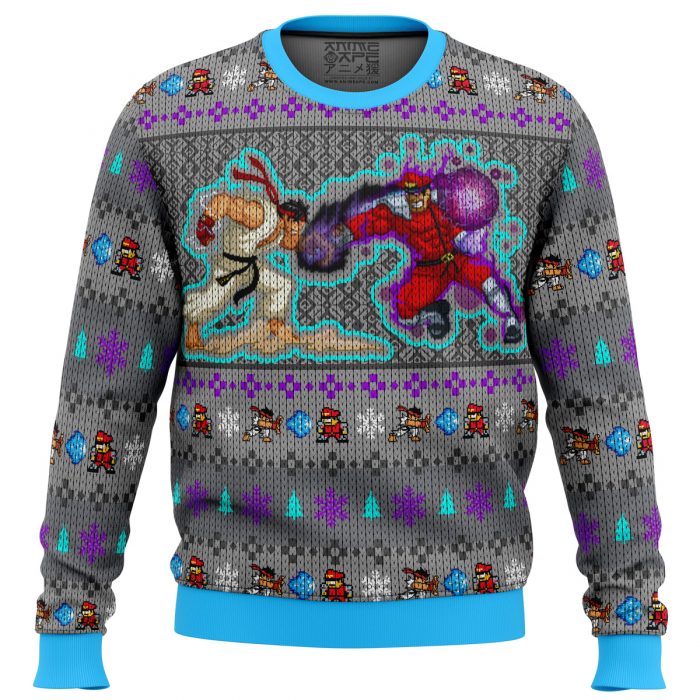 Ryu Vs. M. Bison Street Fighter men sweatshirt FRONT mockup - Anime Ugly Sweater