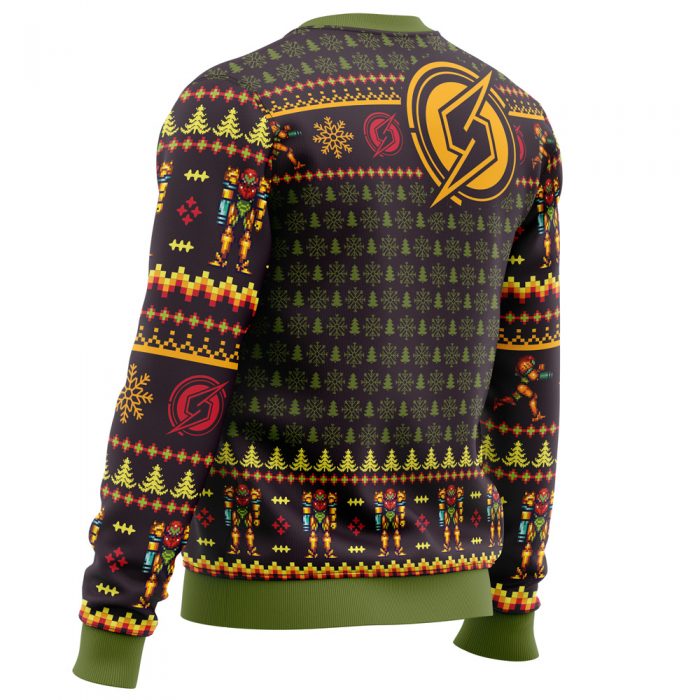 Santa Samus Aran Metroid men sweatshirt SIDE BACK mockup - Anime Ugly Sweater