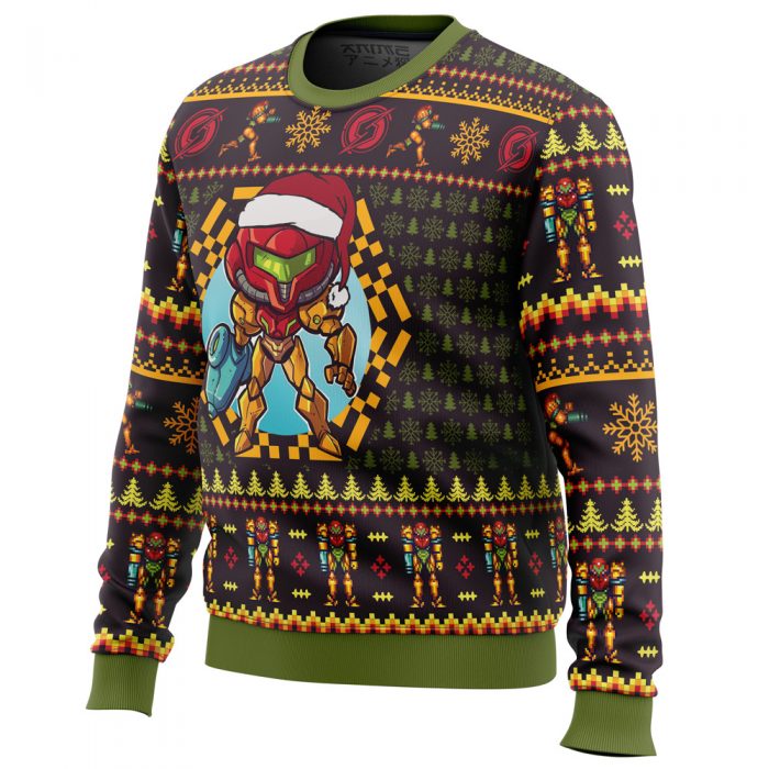 Santa Samus Aran Metroid men sweatshirt SIDE FRONT mockup - Anime Ugly Sweater