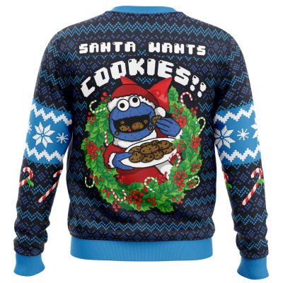 Santas Cookies Cookie Monster PC men sweatshirt BACK mockup - Anime Ugly Sweater