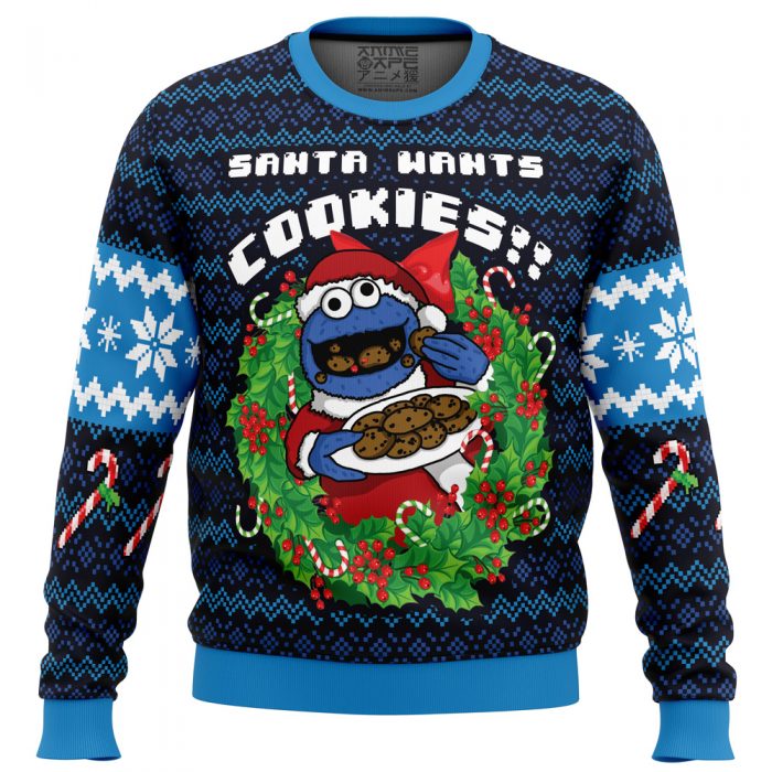 Santas Cookies Cookie Monster PC men sweatshirt FRONT mockup - Anime Ugly Sweater