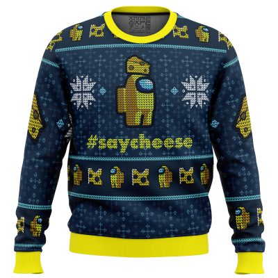 Say Cheese Among Us men sweatshirt FRONT mockup - Anime Ugly Sweater