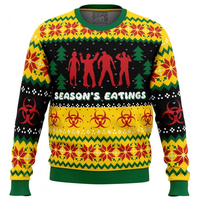 Seasons Eatings Zombie PC Ugly Christmas Sweater front mockup - Anime Ugly Sweater