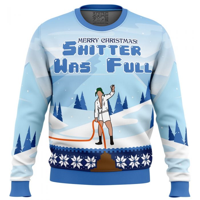 Shitter was Full NLCV PC Ugly Christmas Sweater front mockup - Anime Ugly Sweater