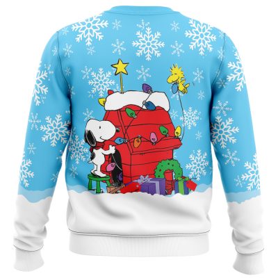 Snowy Christmas Snoopy men sweatshirt BACK mockup - Anime Ugly Sweater