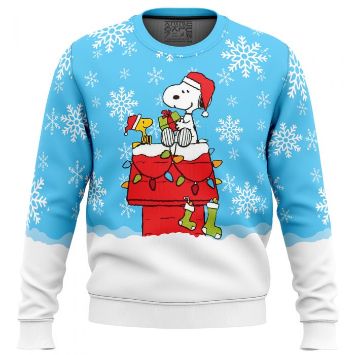 Snowy Christmas Snoopy men sweatshirt FRONT mockup - Anime Ugly Sweater
