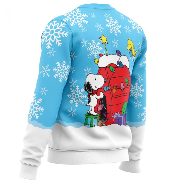Snowy Christmas Snoopy men sweatshirt SIDE BACK mockup - Anime Ugly Sweater