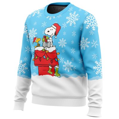 Snowy Christmas Snoopy men sweatshirt SIDE FRONT mockup - Anime Ugly Sweater