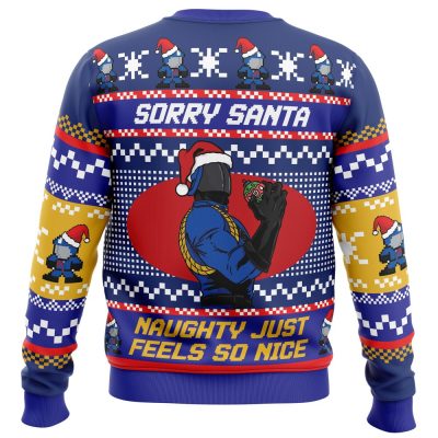 Sorry Santa Cobra Commander PC Ugly Christmas Sweater back mockup - Anime Ugly Sweater