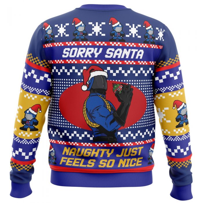 Sorry Santa Cobra Commander PC Ugly Christmas Sweater back mockup - Anime Ugly Sweater