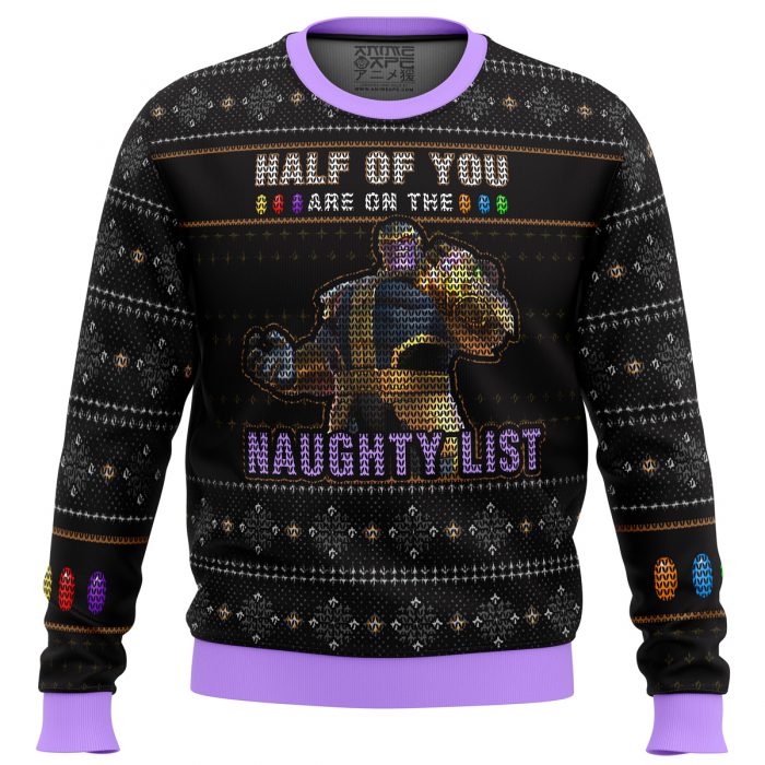 Thanos Naughty List men sweatshirt FRONT mockup - Anime Ugly Sweater