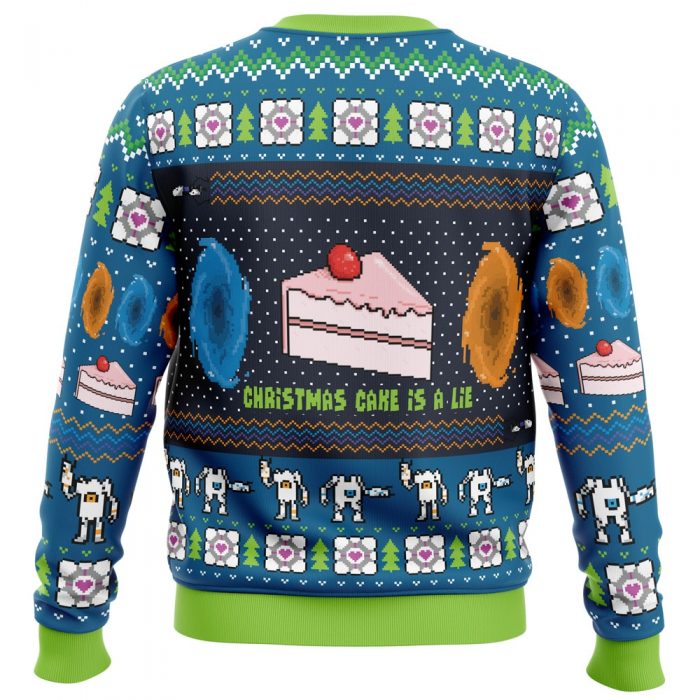 The Christmas Cake Is A Lie PC Ugly Christmas Sweater back mockup - Anime Ugly Sweater