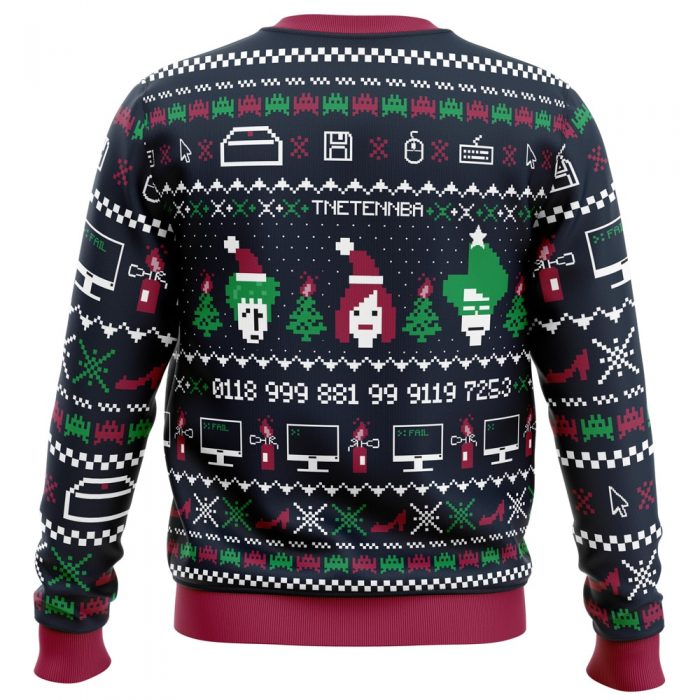 The X Mas Crowd IC PC Ugly Christmas Sweater back mockup - Anime Ugly Sweater