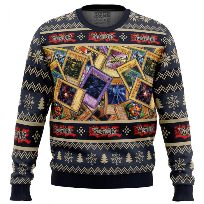 Trading Cards Yugioh men sweatshirt FRONT mockup - Anime Ugly Sweater