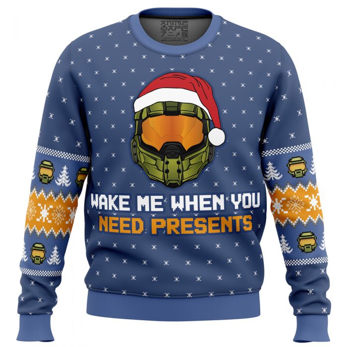 Wake Me When You Need Presents Halo men sweatshirt FRONT mockup - Anime Ugly Sweater