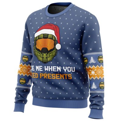 Wake Me When You Need Presents Halo men sweatshirt SIDE FRONT mockup - Anime Ugly Sweater