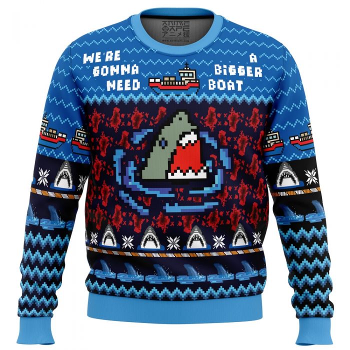 Were Gonna Need A Bigger Boat Jaws PC Ugly Christmas Sweater front mockup - Anime Ugly Sweater