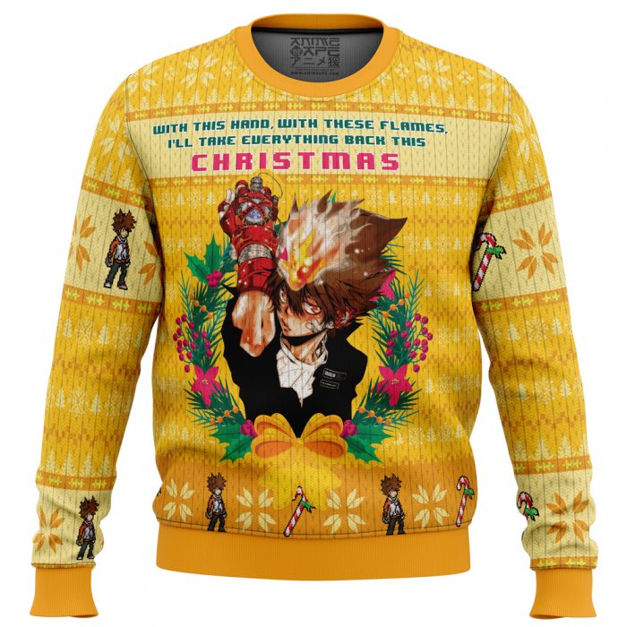 With This Hand With These Flames Katekyo Hitman Reborn men sweatshirt FRONT mockup - Anime Ugly Sweater