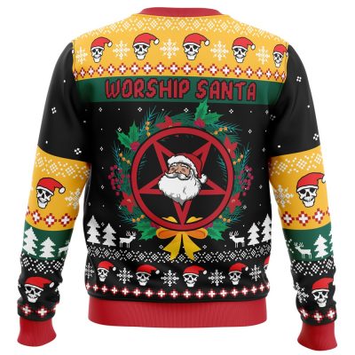 Worship Santa PC Ugly Christmas Sweater back mockup - Anime Ugly Sweater