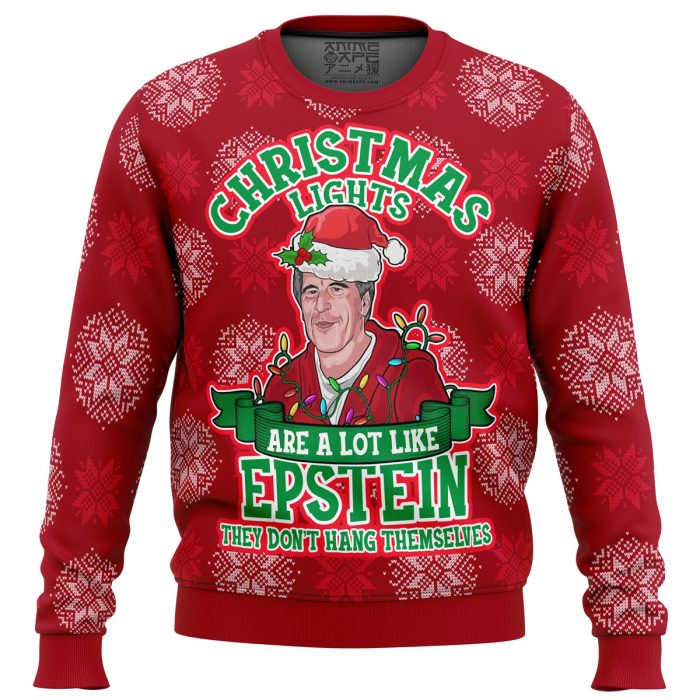 Xmas Lights Are Like Epstein men sweatshirt FRONT mockup - Anime Ugly Sweater