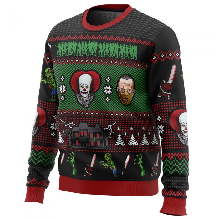 YClassic Horror Christmas PC men sweatshirt SIDE FRONT mockup - Anime Ugly Sweater