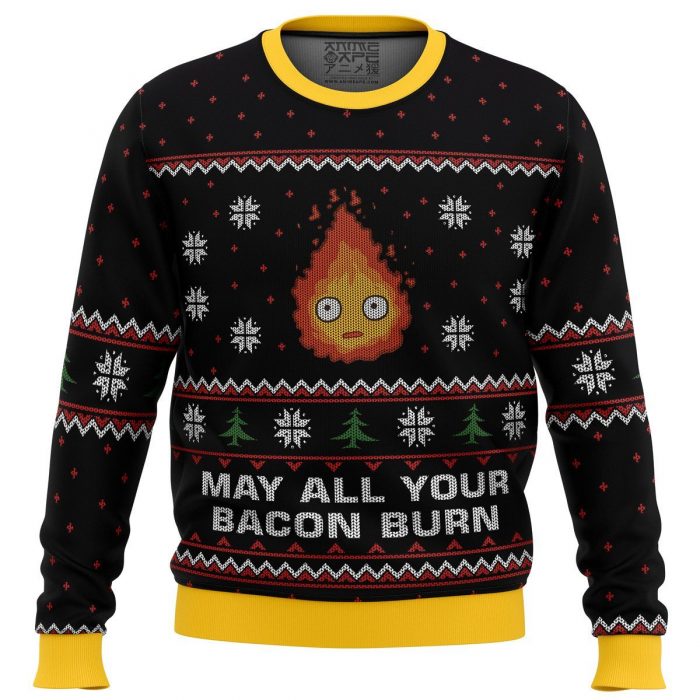 studio ghibli may all your bacon burn calcifer howls moving castle miyazaki premium ugly christmas sweater 901446 - Anime Ugly Sweater